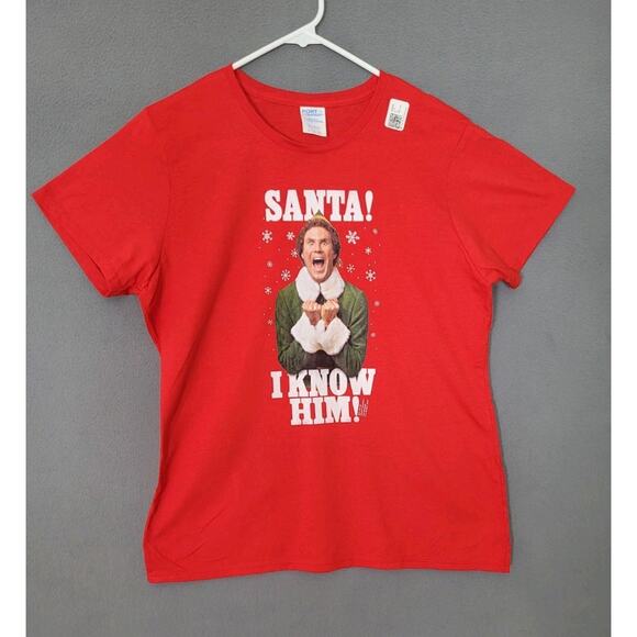 Elf Santa! I Know Him! Buddy Funny Christmas T-Shirt Womens Size Large - Picture 1 of 7